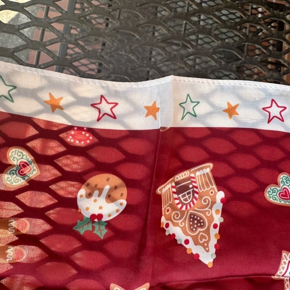 Stylish Red and White holiday scarf. 21.6 x 21.6 gingerbread men